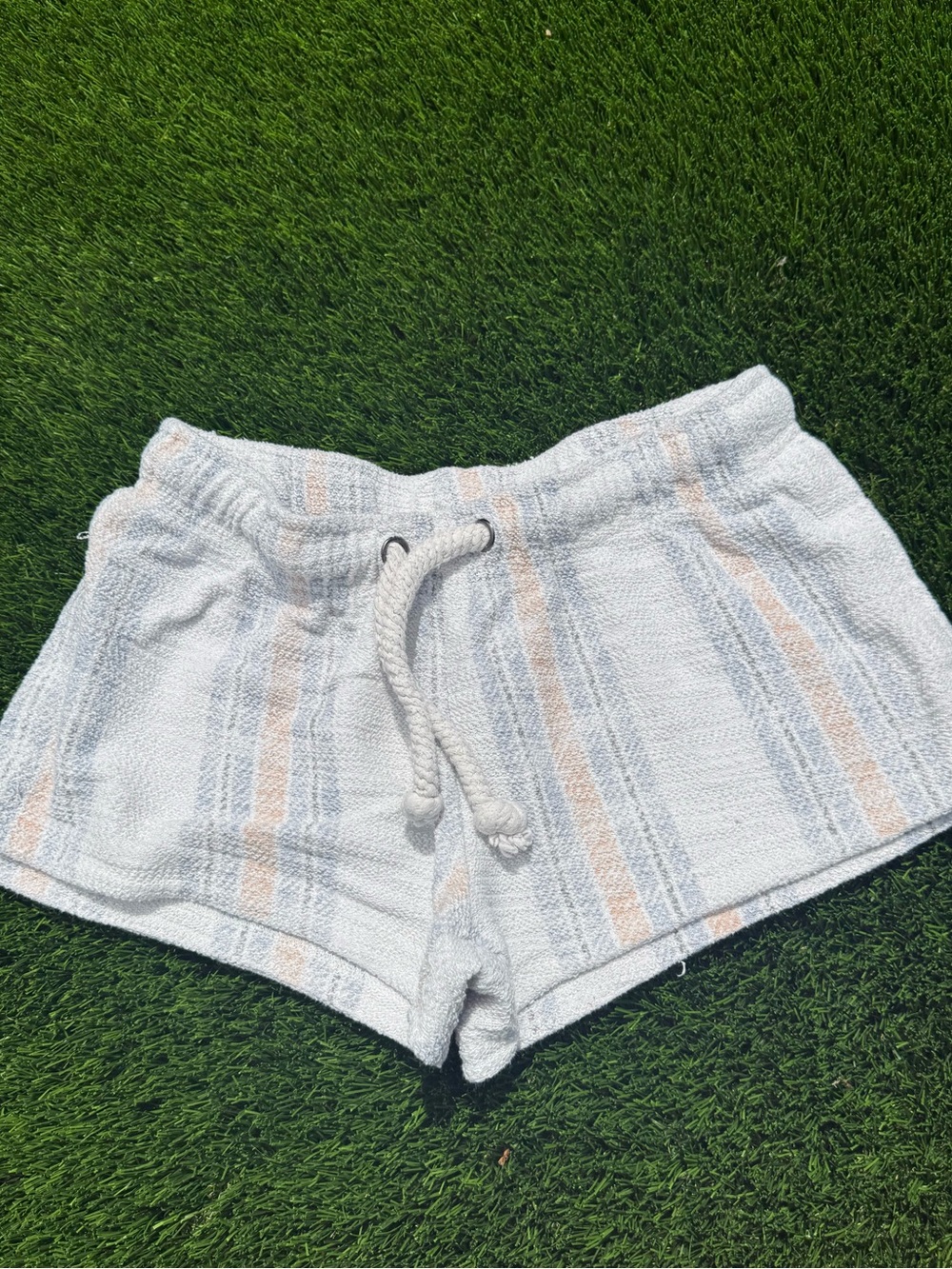 Ocean Drive White Terrycloth Striped Drawstring Shorts
